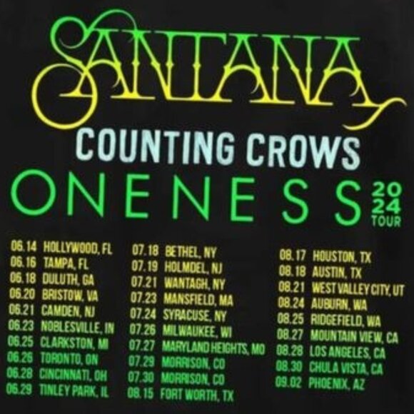 Carlos Santana And Counting Crows Oneness Tour 2024 Retro Concert Fan T-Shirt 05 - Picture 3 of 6